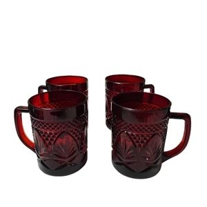 Ruby red luminary pressed glass 4" vintage mugs made in france